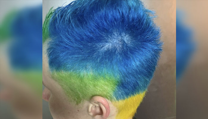 The man who dyed his hair in colors of the Ukrainian flag seen in this undated photo.— The Moscow Times/file