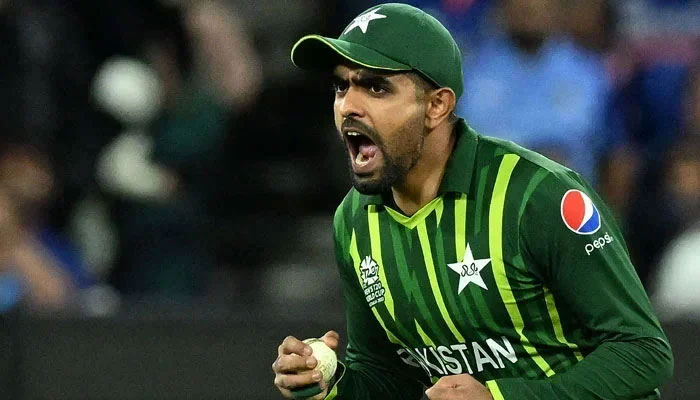 Babar Azam celebrates the catch of Indias Hardik Pandya during the ICC mens T20 World Cup 2022 cricket match in Melbourne on October 23, 2022.— AFP/File