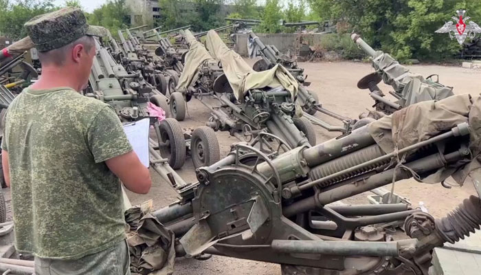 A view shows howitzers, which were handed over by the Wagner mercenary group to Russias regular armed forces, according to Russian Defence Ministry, at an undisclosed location, in this still image taken from video released July 12, 2023. — Reuters/file