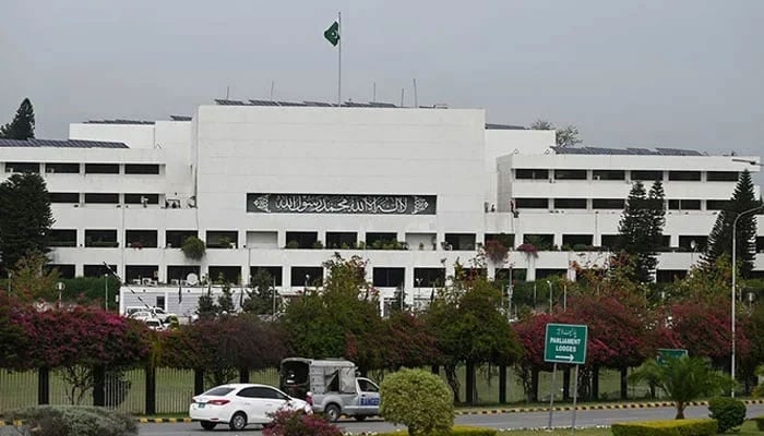 A general view shows the Parliament House in Islamabad, Pakistan, on April 20, 2021. — AFP