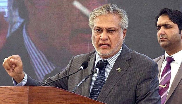 Foreign Minister and Deputy PM Ishaq Dar speaks at an event. — APP/File