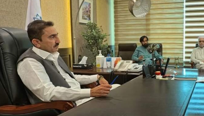 Advisor to the KP CM on Tourism, Culture, and Archaeology, Zahid Chanzeb sit during a meeting at his office on May 13, 2024. — Facebook/Zahid Chanzeb