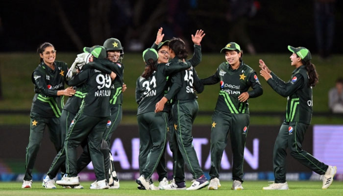 Pakistan women’s cricket team players celebrate their victory against New Zealand in Christchurch, New Zealand on December 18, 2023. — PCB