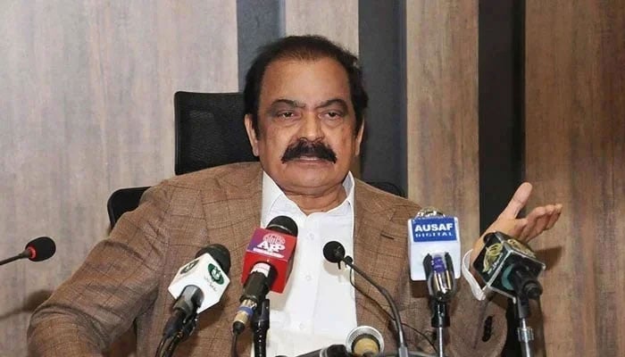 PML-N leader and Adviser to PM Shehbaz Sharif on Political and Public Affairs Rana Sanaullah addresses a press conference. — APP/File