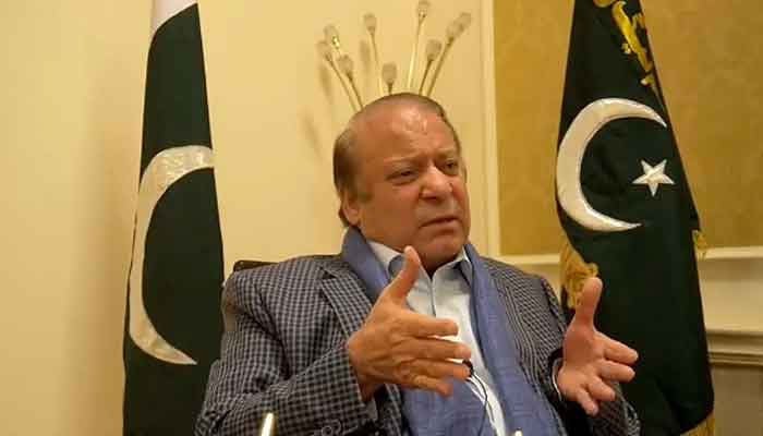 PML-N supremo Nawaz Sharif addressing party workers via video link on September 18, 2023, in this still taken from a video. — X/PML-N