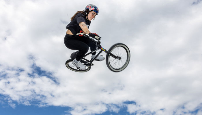 Olympic bronze medalist in BMX in Tokyo, Swiss athlete Nikita Ducarroz performs some tricks after an interview with Reuters ahead of Paris 2024 Olympic Games in Geneva, Switzerland, May 22, 2024. —Reuters