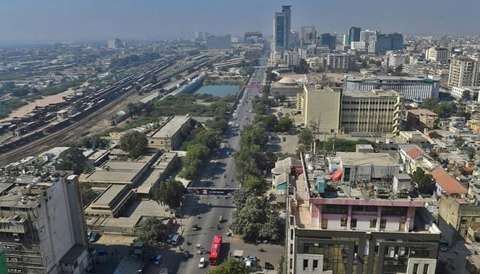 A general aerial view of a commercial district in Karachi. — AFP/File