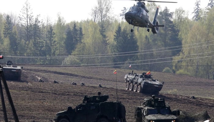 Lithianian and Polish troop participating in an exercise in  Lithuania on April 26, 2024.— AFP