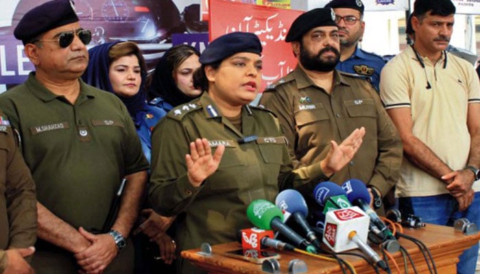 Chief Traffic Officer (CTO) Ammara Athar speaks to the media during the Road Safety Awareness Campaign in Lahore on May 23, 2024. — PPI