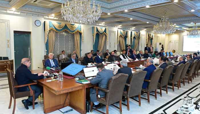 Prime Minister Shehbaz Sharif chairs a meeting of the federal cabinet on March 11, 2024. —PMO