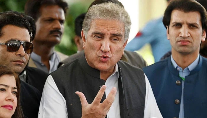 Senior PTI leader and former foreign minister Shah Mahmood Qureshi speaks to the media in this undated image. — AFP/File