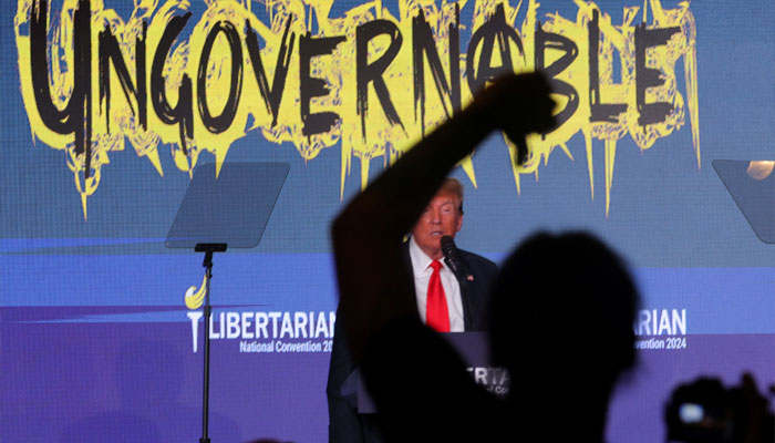 Former US President and Republican presidential candidate Donald Trump speaks at the Libertarian Partys national convention in Washington, DC, US, May 25, 2024. — Reuters