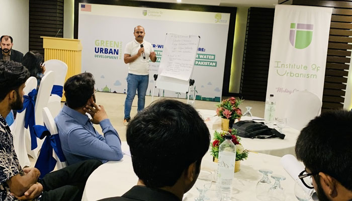 A participant speak at two-day hackathon titled Water-Wise Urban Future: Co-Creating Solutions for Water Conservation in Cities of Pakistan in Islamabad in this image released on May 26, 2024. — X/@int_urb