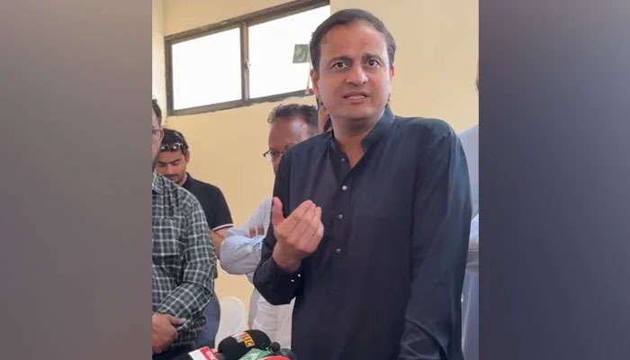 This screengrab shows, Karachi Mayor Barrister Murtaza Wahab speaks to media persons on February 24, 2024. — Facebook/Barrister Murtaza Wahab