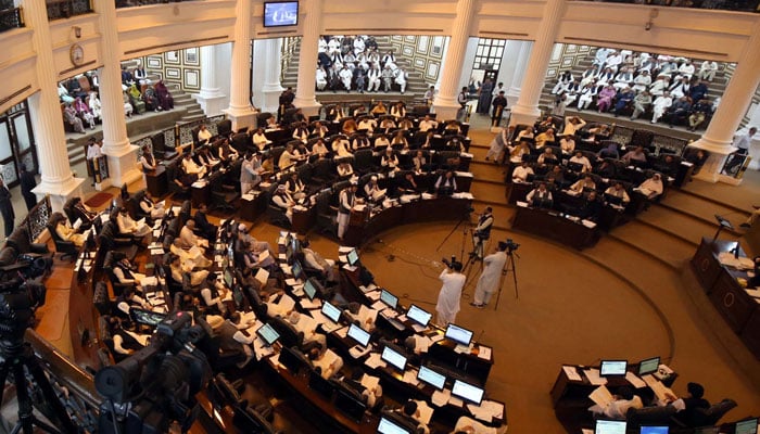 A general view of budget session of fiscal year 2024-25 at Khyber Pakhtunkhwa Assembly in Peshawar on May 24, 2024. — PPI