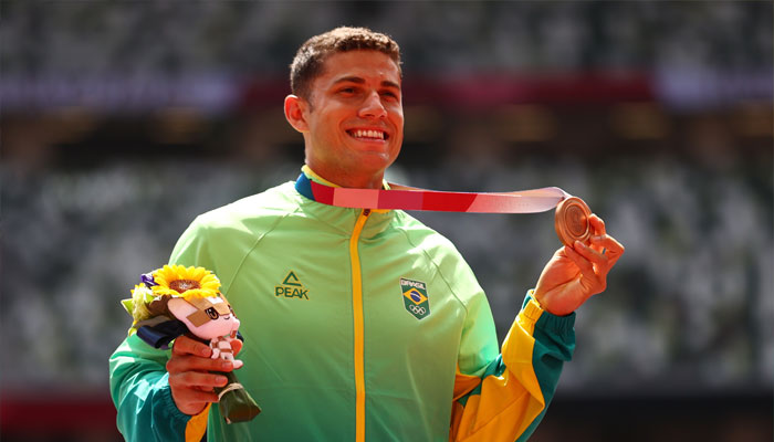 razil´s 2016 Olympic champion Thiago Braz poses with his bronze medal.— Reuters/file