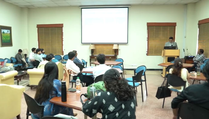 A participant speaks during a seminar on the ‘Virtual Women Police Station’, ‘Women Safety App’ and ‘Crime Stopper Service’ at FC College University on May 28, 2024. — Screengrab via Facebook/Punjab Safe Cities Authority