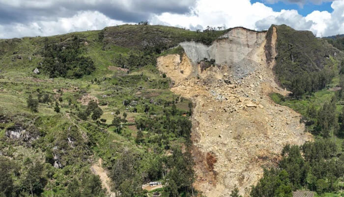 This aerial view taken on May 27, 2024 shows a general view of the area affected by a landslide the region of Maip Mulitaka, in Enga Province, Papua New Guinea. — AFP