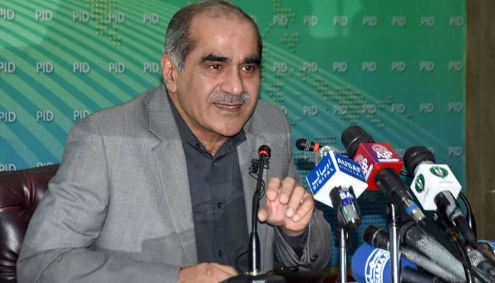 PMLN leader Khawaja Saad Rafique addresses a press conference in Islamabad. — Online/File