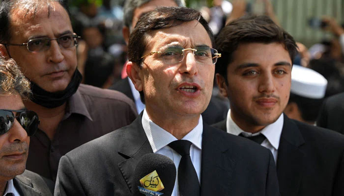 PTI Chairman Gohar Khan talks to the media as he arrives to attend a hearing at the High Court in Islamabad on August 29, 2023. — AFP