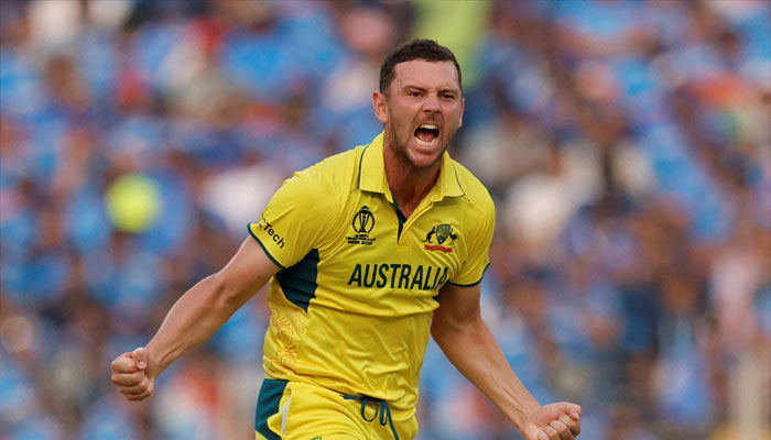 Australias Josh Hazlewood celebrates after taking a wicket during a match. — Reuters/File