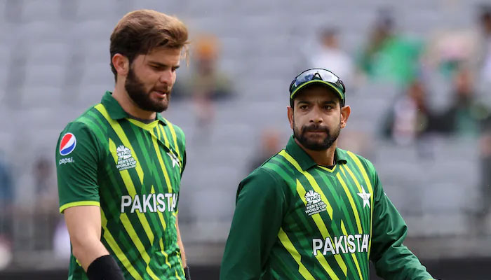 Pakistans pacer Shaheen Afridi and Haris Rauf seen in this undated image during a match. — AFP/File