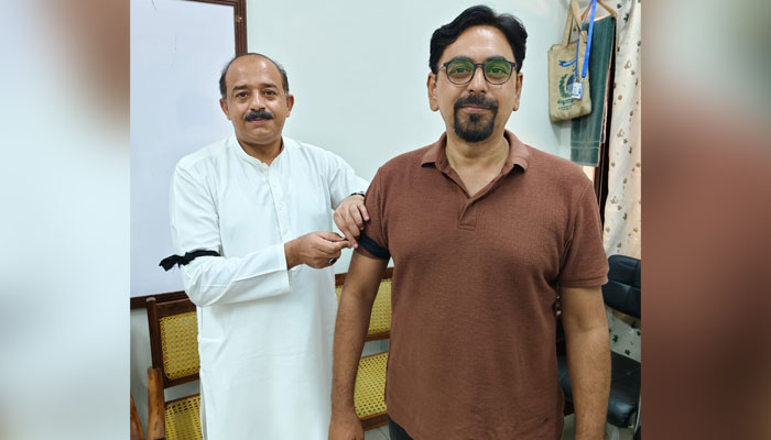 In this image, teachers wear black armbands to protest against the anti-education measures taken by the government on May 30, 2024. — Facebook/Akhtiar Ali Ghumro