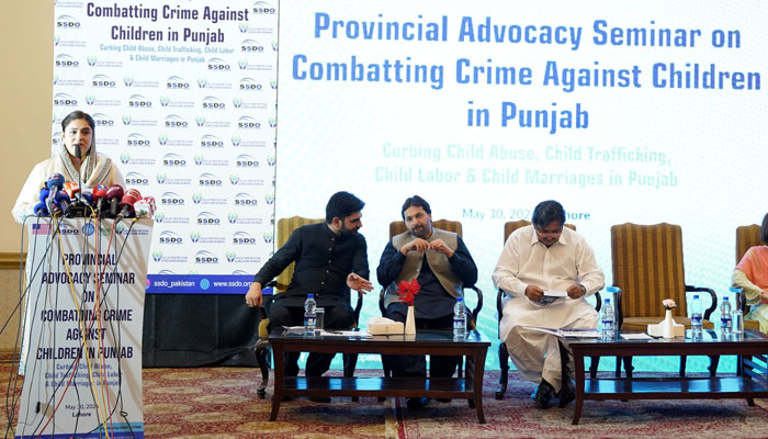 Sarah Ahmad, Chairperson of the Child Protection Bureau and MPA addresses the Provincial Advocacy Seminar organised by the SSDO on May 30, 2024. — Facebook/Child Protection and Welfare Bureau