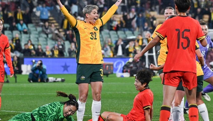 Australias Michelle Heyman (C) celebrates after scoring against China. — AFP/file