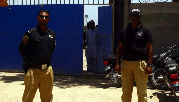 Representational image of police officials standing on high alert at the Pak-China Shipyard located in Malir, Karachi on May 10, 2023. — PPI