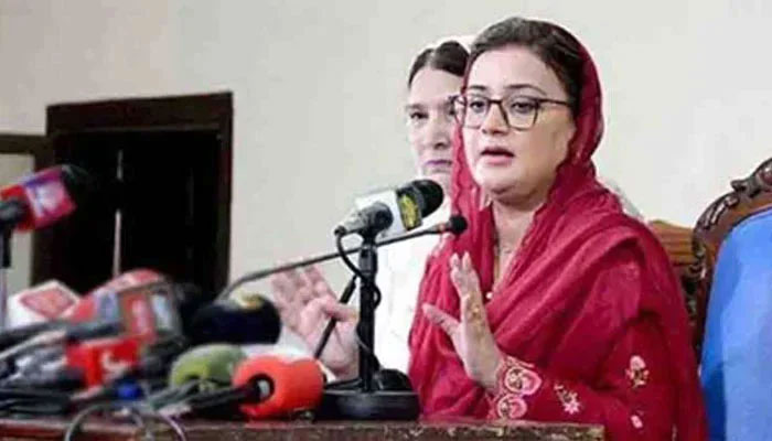 Punjab Minister for Information and Culture Punjab Azma Bokhari addresses media persons. — APP/File