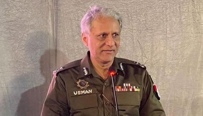 Inspector General Police Punjab Dr Usman Anwar can be seen in this image during a press conference on January 16, 2024. — Facebook/Punjab Police Pakistan