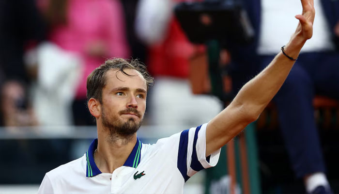 Russias Daniil Medvedev celebrates after winning his third round match against Czech Republics Tomas Machac in French Open in Roland Garros, Paris.  — Reuters File