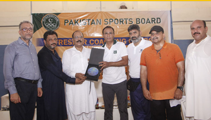 The provincial secretary sports Jalaluddin Mehar attended the  the conclusion day ceremony of the 5-day coaches refresher course organised by Pakistan Sports Board (PSB) at National Coaching Centre on May 31, 2024. — Facebook/PSB Coaching Centre, Karachi