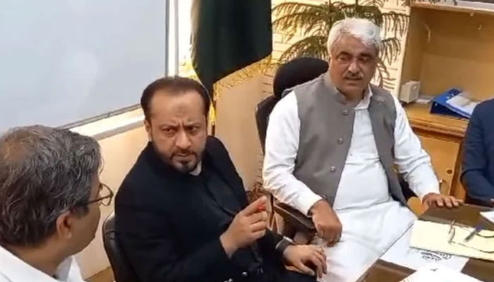In this screengrab, Health Ministers Khawaja Salman Rafique and Khawaja Imran Nazir gestures during a meeting on March 20, 2024. — Facebook/Khawaja Salman Rafique