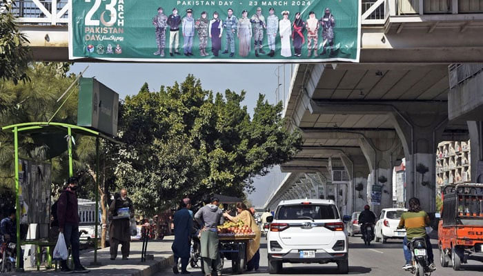 A general view of a Rawalpindi road alongside the Metro bus track on March 18, 2024. — Online