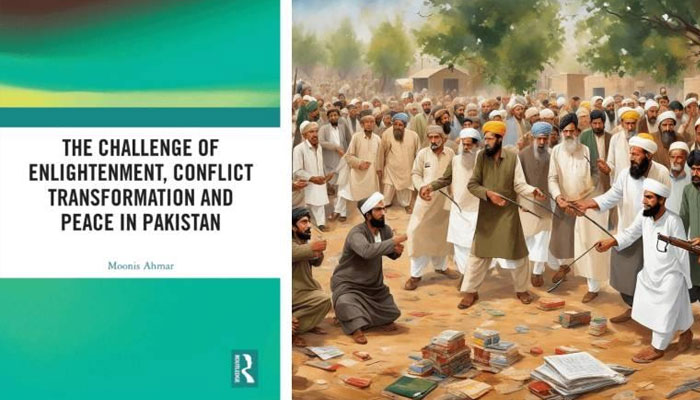 The cover of the book ‘The Challenge of Enlightenment, Conflict Transformation and Peace in Pakistan’  can be seen in this image.— LindekIn@MoonisAhmar/file