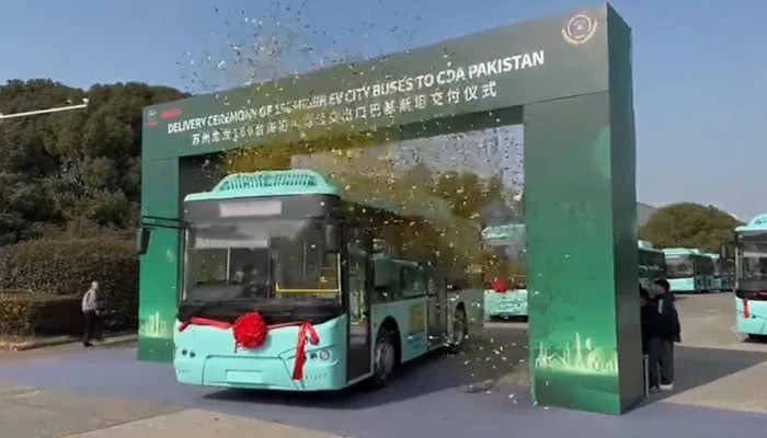 This screengrab shows the new 30-electric buses at the metro bus fleet in Islamabad on January 05, 2024.—Facebook/Capital Development Authority - CDA, Islamabad