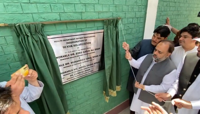 In this still, Minister of Health Syed Qasim Ali Shah inaugurates a 90 KVA solarisation project at the Dogra Hospital on June 4, 2024. — Facebook/Syed Qasim Ali Shah