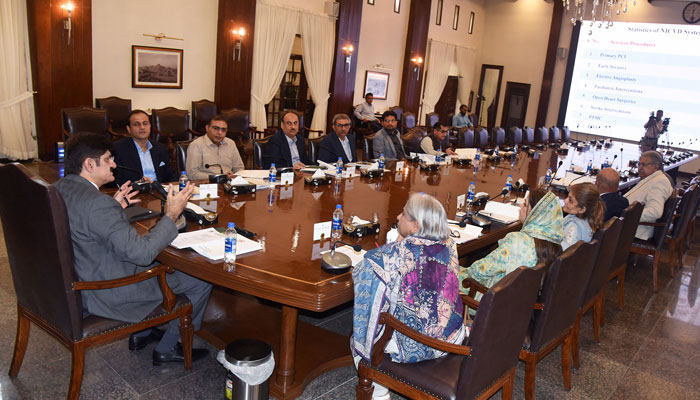 Sindh Chief Minister Syed Murad Ali Shah presides over the 82nd governing body meeting of the National Institute of Cardiovascular Diseases (NICVD) at the CM House on June 5, 2024. — Facebook/Sindh Chief Minister House