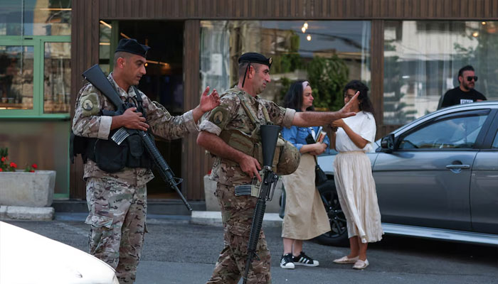 Lebanese army soldiers gesture as they secure the area near the U.S. embassy in Awkar, Lebanon June 5, 2024. — Reuters