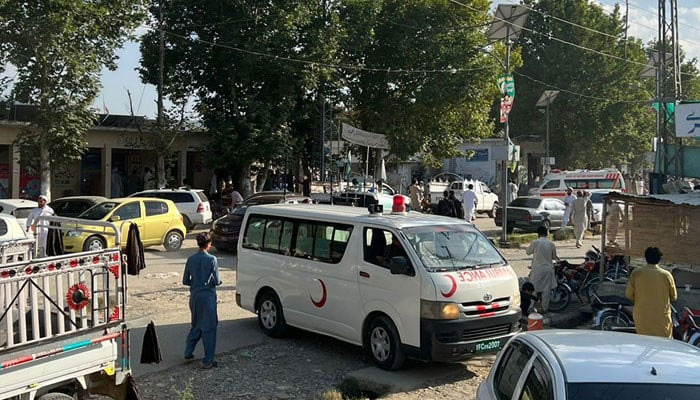 An ambulance arrives at the site of the blast in Bajaur districts Loy Kharki area in Mamond tehsil on June 5, 2024. — Reporter