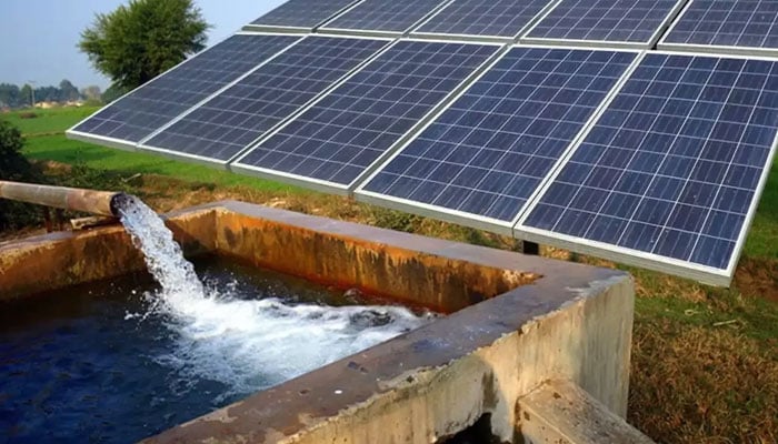 This image shows a tubewell powered by solar panels. — APP File