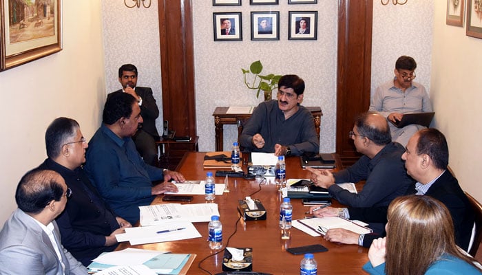 Sindh Chief Minister Syed Murad Ali Shah presides over a meeting of the Labour Department at CM House on May 29, 2024. — Facebook/Sindh Chief Minister House