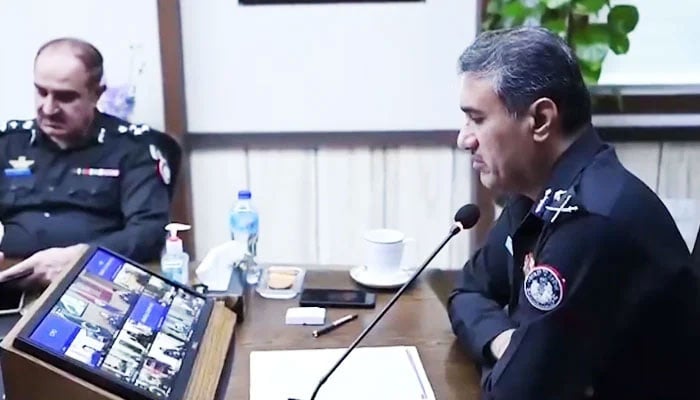 Sindh Inspector General Police (IGP) Ghulam Nabi Memon presides over a meeting on police station reforms at the Central Police Office on June 3, 2024. —  Screengrab via Facebook/Sindh Police