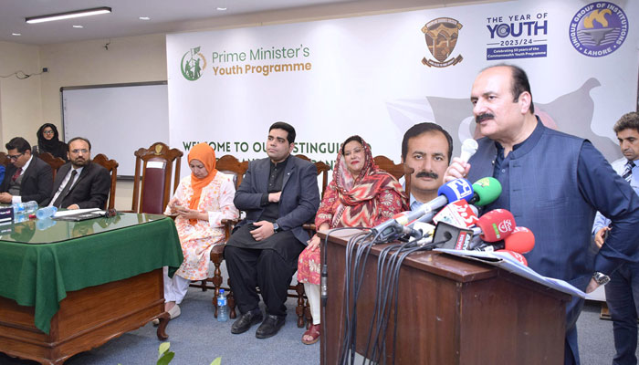 Chairman Prime Minister Youth Program, Rana Mashhood Ahmad addresses after inaugurating the Youth Program and upgradation of PM Youth Development Center at Lahore College for Women University on June 8, 2024. — APP