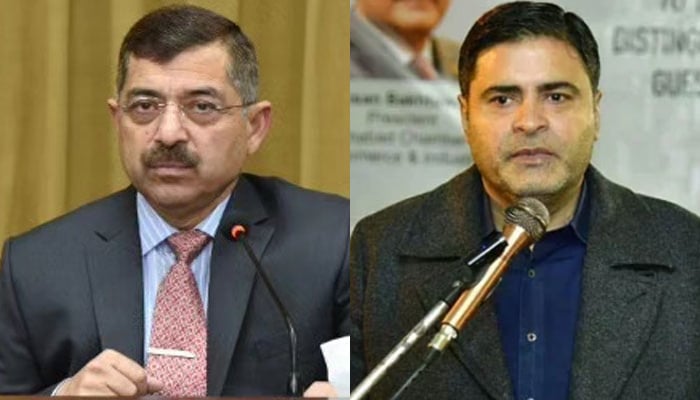 This combo of images shows, NUML Rector Major General Shahid Mahmood Kayani (left) and President ICCI Ahsan Zafar Baktawari. — NUML/Facebook/Ahsan Bakhtawari/File