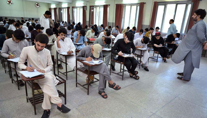 A representational image showing matric students across KP participate in the Goodwill and CUSIT Talent Scholarship Test by Peshawar Model Degree Colleges on June 9, 2024. — APP