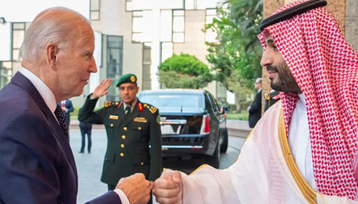 US President Joe Biden (left) has no plans to meet Saudi Crown Prince Mohammed bin Salman on the sidelines of the G20 summit, a top aide says -- the pair bumped fists at Al-Salam Palace in the Red Sea port of Jeddah in July 2022. -- Saudi Royal Palace/AFP/File