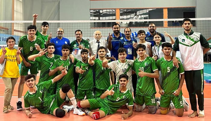 Pakistan U-18 volleyball team poses for a group photo in this undated image. — Facebook/Prime Ministers Youth Programme/File